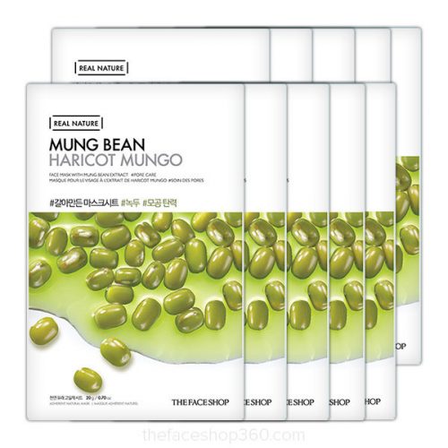 Set 10 miếng mặt nạ đậu xanh Real Nature Mung Bean Face Mask The Face Shop