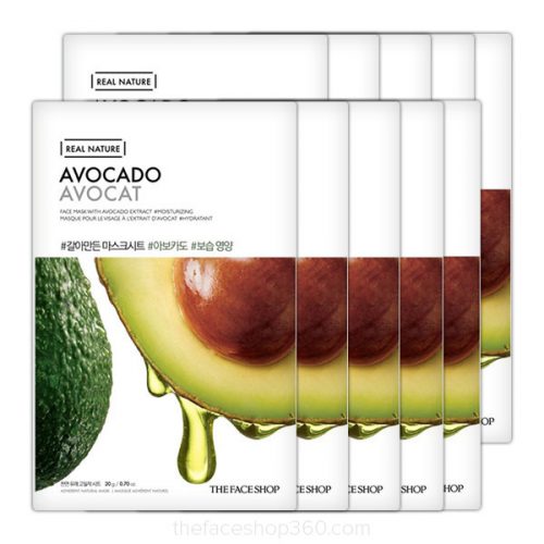 Set 10 miếng Mặt nạ Bơ phục hồi độ ẩm Real Nature Avocado Face Mask The Face Shop