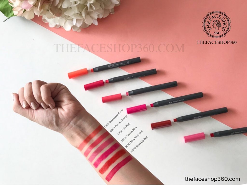 Test màu Son đa năng Flat Glossy Lipstick The Face Shop