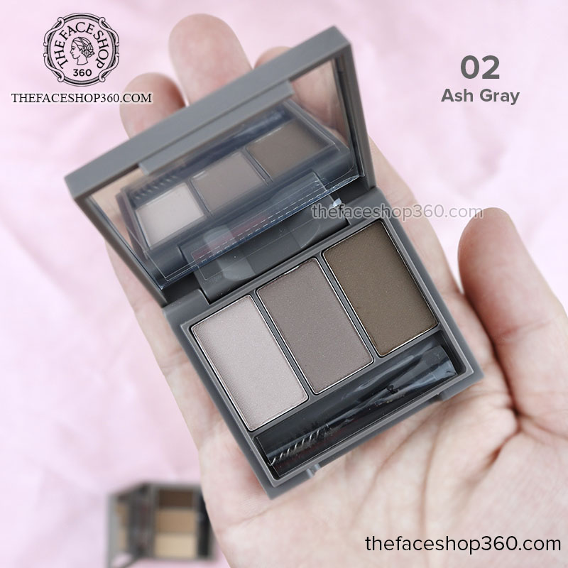 Tone 02 Ash Gray Bột kẻ mày 3 ô Ink Brow Powder Kit fmgt