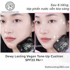Phấn nước nâng tông thuần chay lâu trôi Dewy Lasting Vegan Tone-Up Cushion SPF33 PA++ The Face Shop