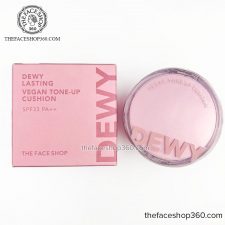 Phấn nước nâng tông thuần chay lâu trôi Dewy Lasting Vegan Tone-Up Cushion SPF33 PA++ The Face Shop
