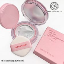 Phấn nước nâng tông thuần chay lâu trôi Dewy Lasting Vegan Tone-Up Cushion SPF33 PA++ The Face Shop